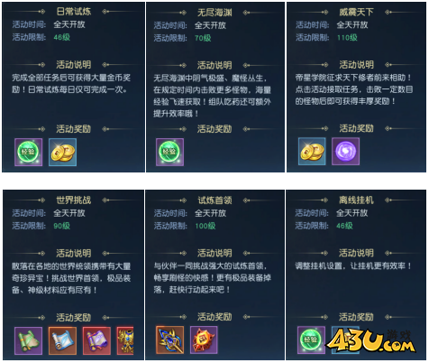 43u《太古神王2》日常活动玩法介绍