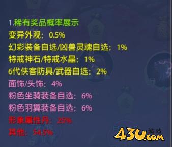 43u《仙侠神域》概率公示