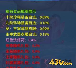 43u《仙侠神域》概率公示