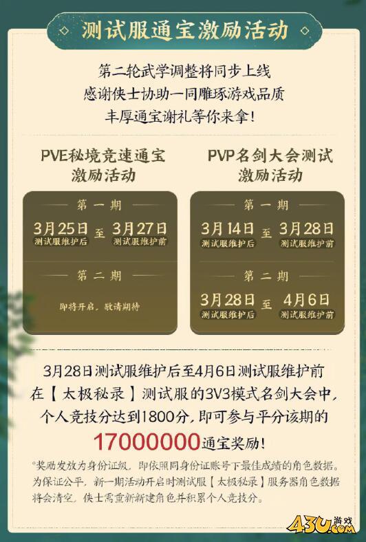 剑网3太极秘录三轮测试开始时间