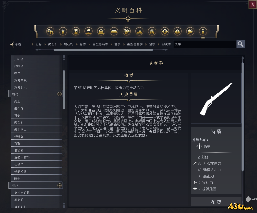 文明7钩铳手单位介绍 不同单位说明